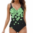 thumbnail image 2 of Huesdet Womens One Piece Swimsuit Metal Modest Tummy Control Bathing Suit Slimming Full Coverage Mesh Swim Suits[Green,XL], 2 of 9