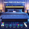 thumbnail image 5 of Queen Bed Frame with Headboard & Footboard, Bed Frame with Built-in Charging Station & LED Light, Storage Shelf, Noise-Free, No Box Spring Needed, Easy Assembly, Coffee Brown, 5 of 8