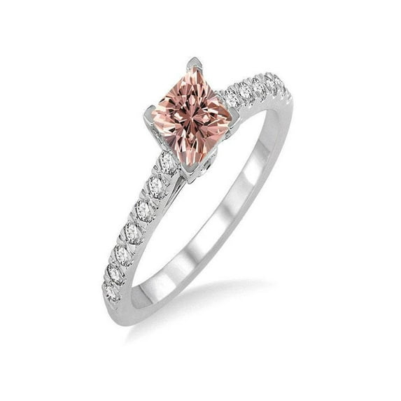 Elegant 1 Carat Princess Morganite and Diamond Engagement Ring in 14k White Gold affordable morganite & diamond engagement ring