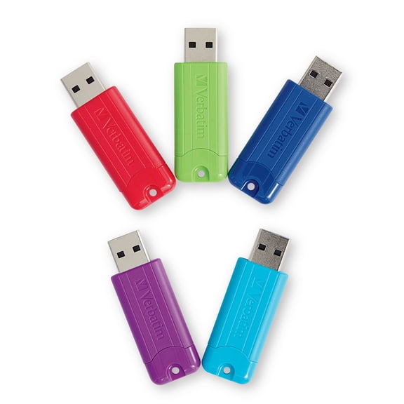 Verbatim 16GB PinStripe USB 3.2 Gen 1 Flash Drive – 5pk – Assorted