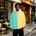 thumbnail image 7 of Men's Split Color Block Hoodie, Long Sleeve Drawstring Pullover Sweatshirt with Front Kangaroo Pocket, Stylish Loose Fit Streetwear Hooded Top for Casual Daily Outdoor Wear Sky Blue 3XL, 7 of 7