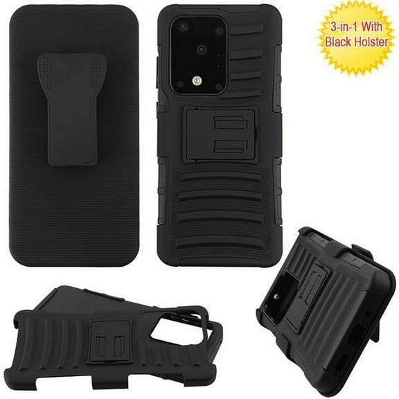 Samsung Galaxy S20 ULTRA (6.9") Phone Case Hybrid Heavy-Duty Military-Grade Drop Protection Rugged TPU Shockproof with Kickstand Included Belt Clip Holster Cover [BLACK] for Samsung Galaxy S20 Ultra