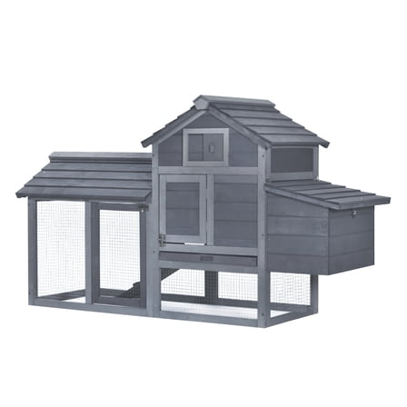 PawHut 59" Small Wooden Chicken coop Hen House Poultry Cage for Outdoor Backyard with 2 Doors, Nesting Box and Removable Tray, Gray