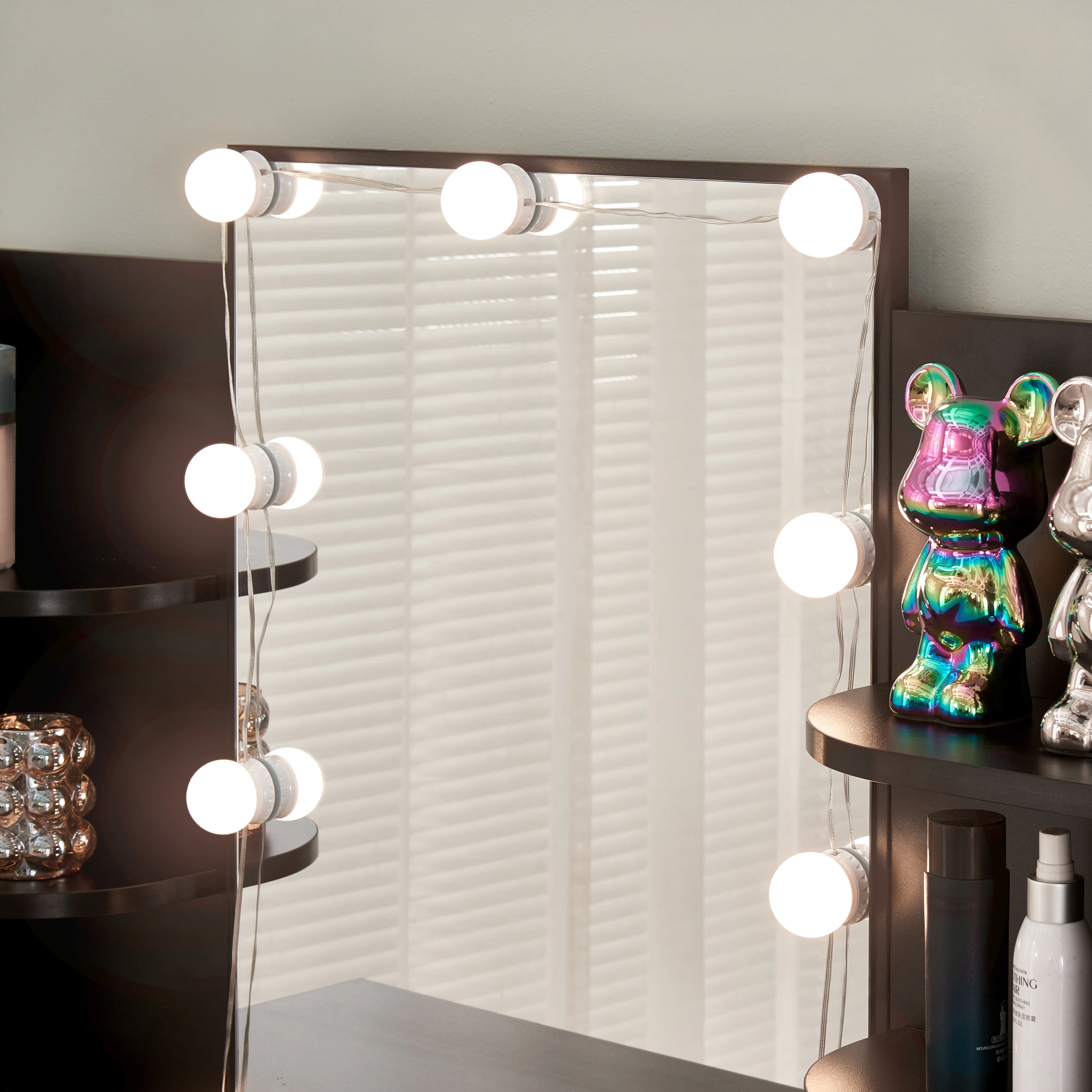 Resenkos Modern Makeup Vanity with 10 Light Bulbs Mirror and Cushioned Stool, Make Up Vanity Station with 2 Drawers, Black Resenkos Modern Makeup Vanity with 10 Light Bulbs Mirror and Cushioned Stool, Make Up Vanity Station with 2 Drawers, Black