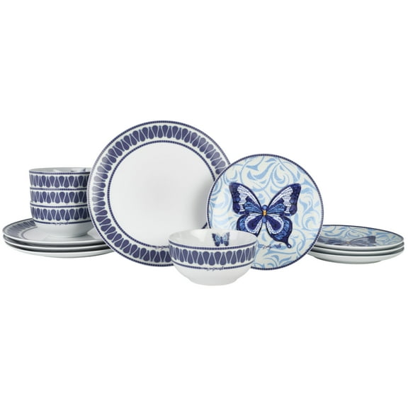 Dolly Parton Jeweled Mosaic 12pc Blue Butterfly Tableware Set