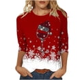 thumbnail image 1 of Camisetas de Navidad para Mujeres, 3/4 Manga Cuello Redondo Blusa con Estampado de Vacaciones, Top de Moda Casual, 1 of 5