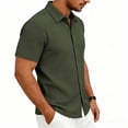 thumbnail image 4 of FRSASU Men's Casual Polo Shirt Summer Short Sleeve Vacation Button Down Beach Knit Stretchy Golf Shirts Army Green, 4 of 7
