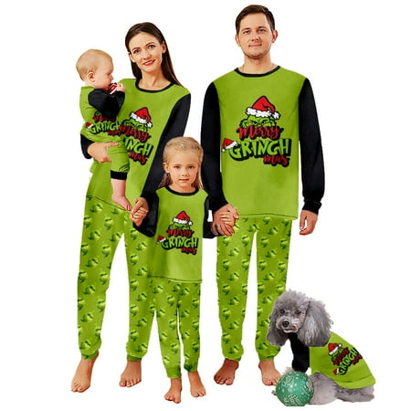 

Merry Christmas Family Pajamas Set Green haired monster Print Long Sleeve Striped Xmas 2Pcs Pjs Sleepwear