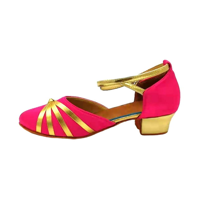 2DXuixsh Chaussures de Robe pour Filles Talons Bas Fleur Princesse Fête Mariage Bal Chaussures Confortables Semelle Souple Bout Fermé Sandales Mode Décontractée Chaussures de Danse Princesse Rose Vif Taille 2