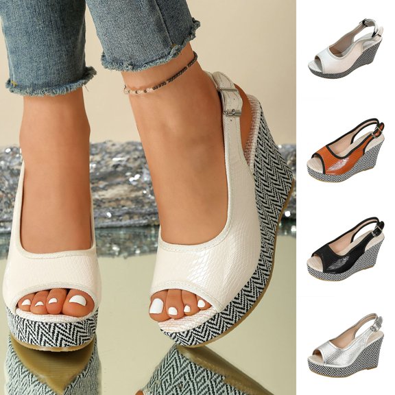 Miluxas Women's Slingback Peep-Toe Wedges, Textured Leather Espadrille Heels, Adjustable Buckle Platform Sandals Silver 9.5(43)