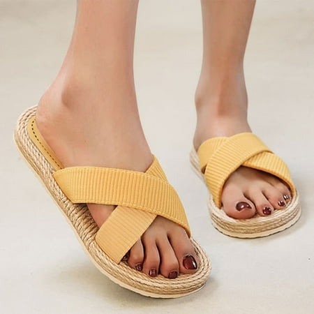 

〖Yilirongyumm〗 Yellow 39 Slippers For Women And Fashion Spring Casual Summer Strap Women s Beach Fashion Flat-Bottomed Slippers Cross Women s Slipper