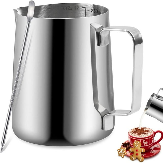 CUITING Mousseur à Lait en Acier Inoxydable Mousseur à Lait Espresso Tasse à Lait avec Stylo Décoratif pour Machine à Espresso Mousseur à Lait Latte Art