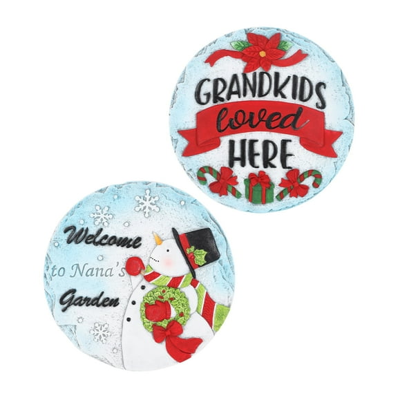 Set of 2 Nana & Snowman Stepping Stones, 10 Inch Round Holiday Garden Decor for Walkway, Outdoor Christmas Patio Decor, Heartwarming Gift for Grandma & Family