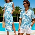 thumbnail image 2 of KUIFORTI Hawaii Matching Couple Outfits Blue Hibiscus Floral Women's Casual Dresses & Men's Hawaiian Shirt for Summer Vacation Trip Lightweight with Soft Fabric Quick-dry, 2 of 7