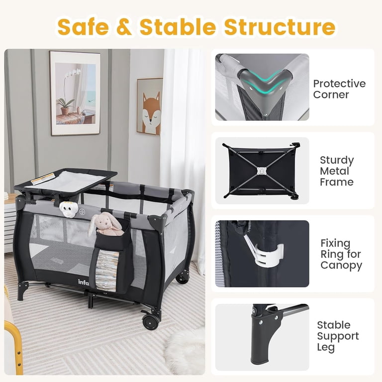 INFANS 4-in-1 Pack and Play with Bassinet & Mosquito Net photo 5
