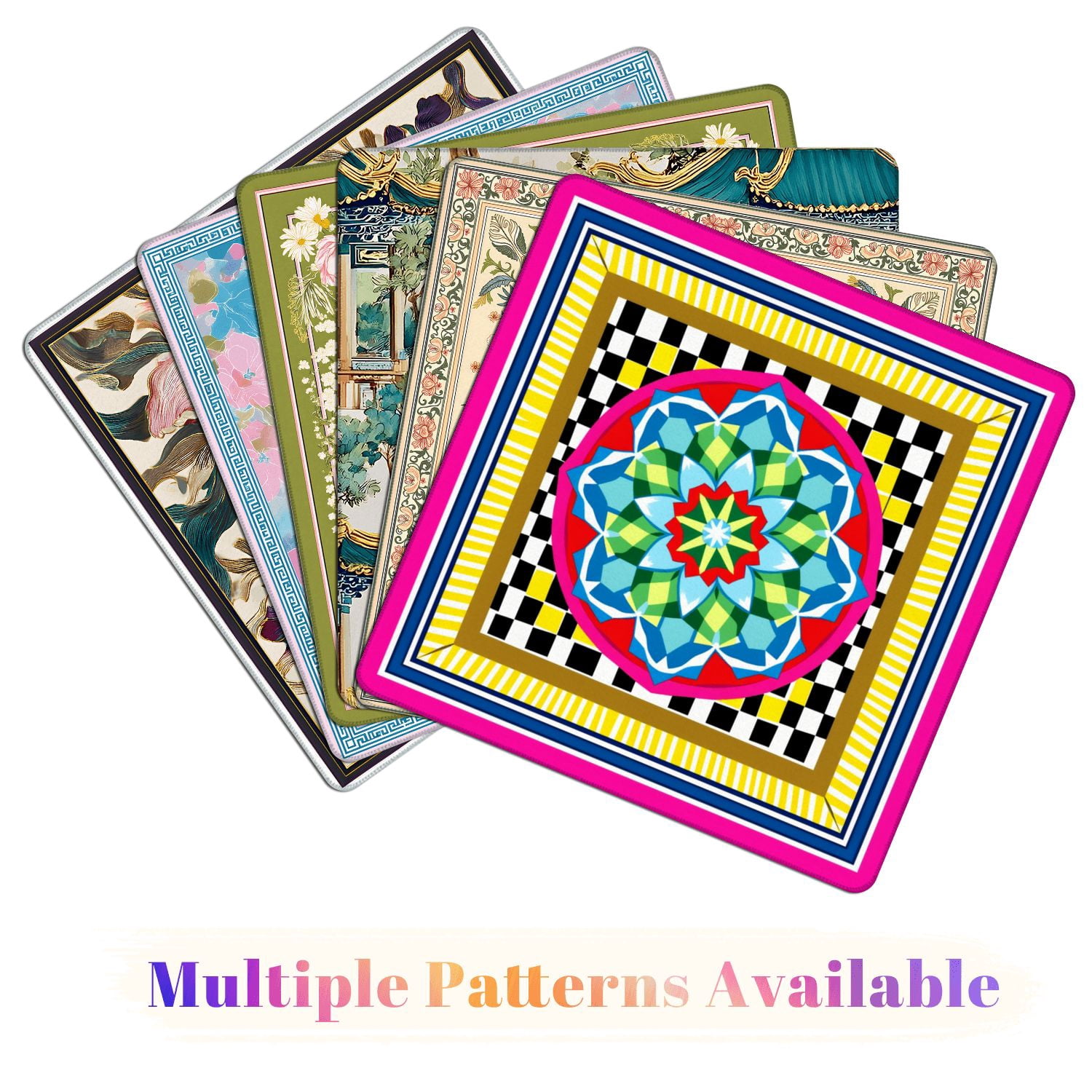 Mahjong Mat 31.5" x 31.5" Vibrant Geometric Mandala Checkerboard Bright Color Borders Non-Slip Noise Reduction American Mahjong Tiles Table Cover for Dominoes Poker Card Board Games Gift