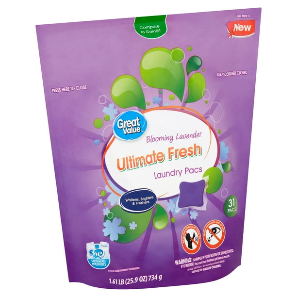 Great Value Ultimate Fresh Blooming Lavender Laundry Pacs, 31 count, 1.