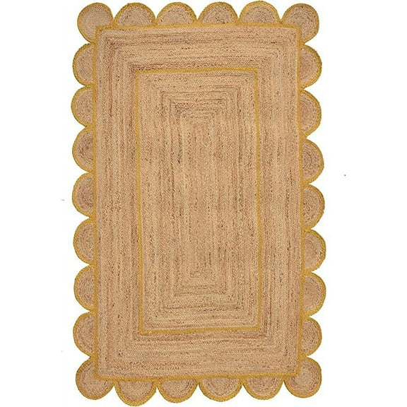 Natural Handwoven Scalloped Braided Natural Color Area Rug for Living Room, Entryway, Hallway, Kitchen Floor, Under Table 8x10, 9×12, 10×14,