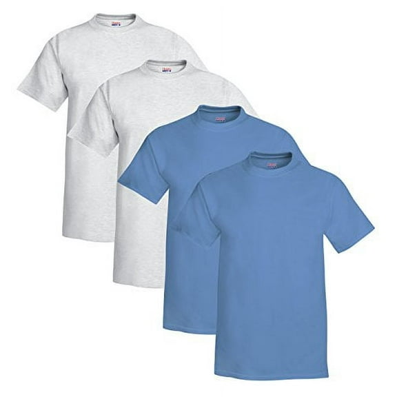 Hanes Mens Beefy-T® Crewneck Short-Sleeve T-Shirt (Pack of 4) (2 Ash / 2 Carolina Blue)