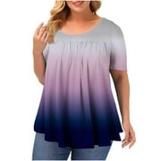Plus Size Tops Clearance Under $10 Charella Women Plus Size Floral Print Blouse Short Sleeve Crewneck Loose T-Shirt Tops Gray_B,3XL