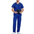 thumbnail image 4 of HAJWOH Mens Scrubs Sets Royal Blue Stretchy Nurse Uniform Short Sleeve V-Neck Scrub Top & Pants Solid Color Scrubs Sets with Multi Pocket Royal Blue 2XL, 4 of 4