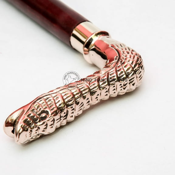 Decorative Victorian Canes and Walking Sticks for Men & Women - 36" Brown Ebony Brass Handle Unisex Derby Foldable Cane | Hind Handicrafts (36 inch, Snake)