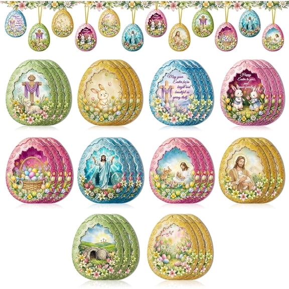 WaaHome 30Pcs Easter Ornaments for Tree Decorations - 2D Acrylic Christian Easter Egg Ornaments for Tree Home Garden Decor Double-Sided Colorful Spring Decorations for Party Supplies Favors