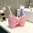 thumbnail image 2 of Jiaeri Cute Bow Shaped Toothbrush Organizer,Double Compartment Plastic Storage Box for Bathroom Vanity and Office Desk,Adorable Decorative Toothbrush Holder for Toothpaste and Pens, 2 of 9