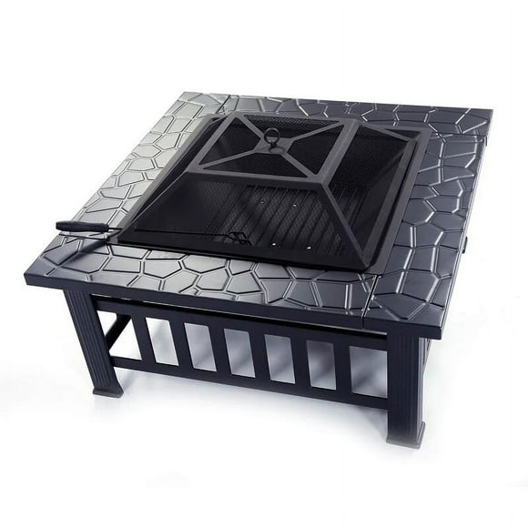 Crown 32” Square Steel Wood Burning Fire Pit with Cover for Outdoor BBQ, Patio & Garden Use | KY8181
