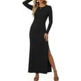 thumbnail image 6 of Uscallm Women's Round Neck Long Sleeve Bodycon Maxi Dress Solid Elegant Casual Travel Dress Slim Fit Knit Stretchy Fall Winter Outfit Outfits, Black 2XL, 6 of 8