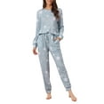 thumbnail image 2 of Conjunto de pijama de manga larga para mujer INSPIRE CHIC, sudadera de punto con estampado de estrellas, 2 piezas, ropa de dormir L gris claro, 2 of 6