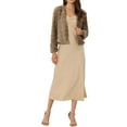 thumbnail image 2 of INSPIRE CHIC Women's Long Sleeve Solid Color Collarless Shaggy Soft Faux Fur Coat M Khaki, 2 of 6