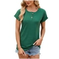 thumbnail image 1 of AherBiu Hauts pour Femmes Manches Courtes Bouton Col Rond Pull Basique Été Décontracté Confortable Haut Chemises Blouse, 1 of 7