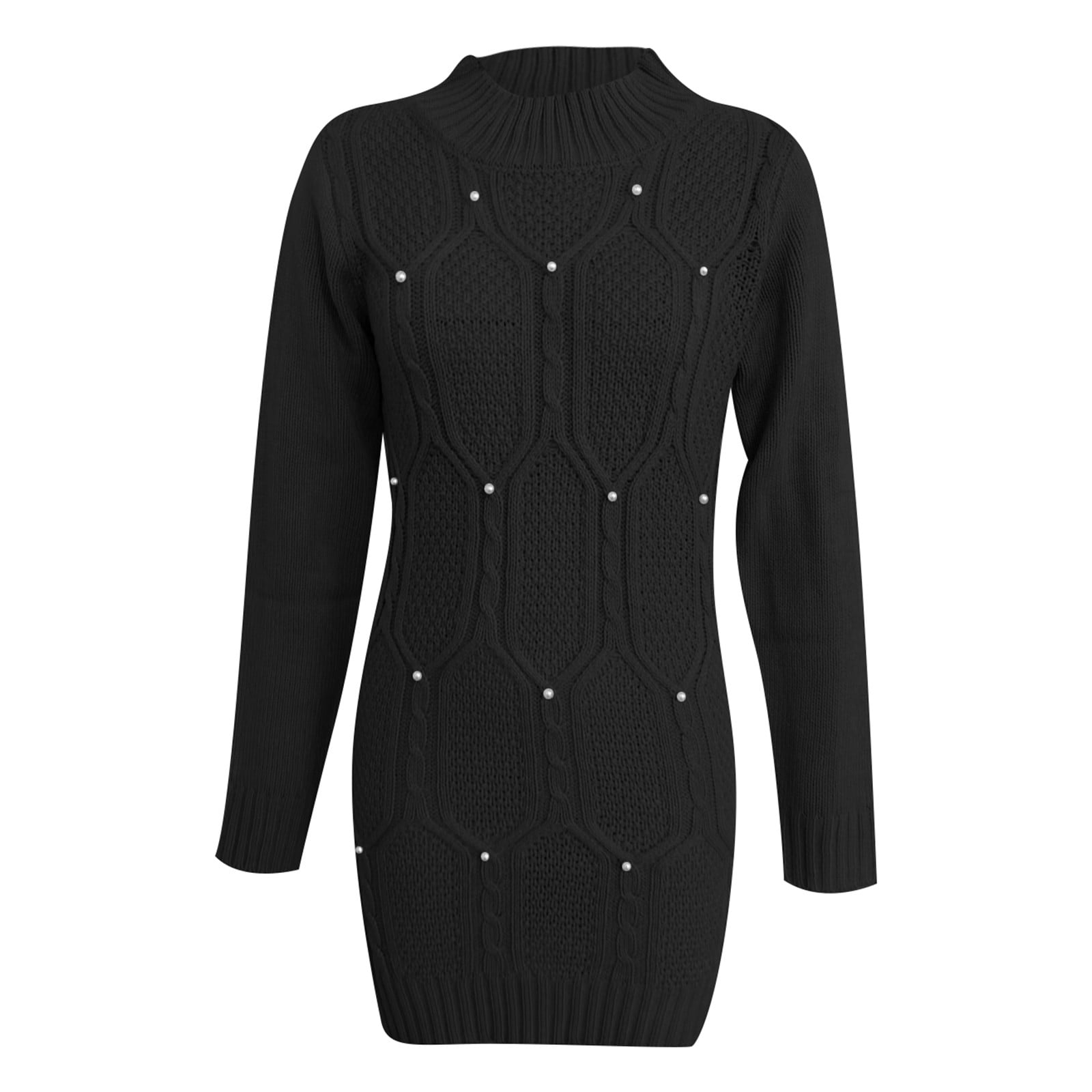 Daznico Women's Autumn Winter Long Sleeve Round Neck Knitted Dress with  Beaded Details and Wrapped Skirt,Womens Sweater Dress,Size L - Walmart.com