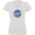 thumbnail image 1 of NASA Distressed Logo Juniors V-Neck T Shirt White MD, 1 of 1