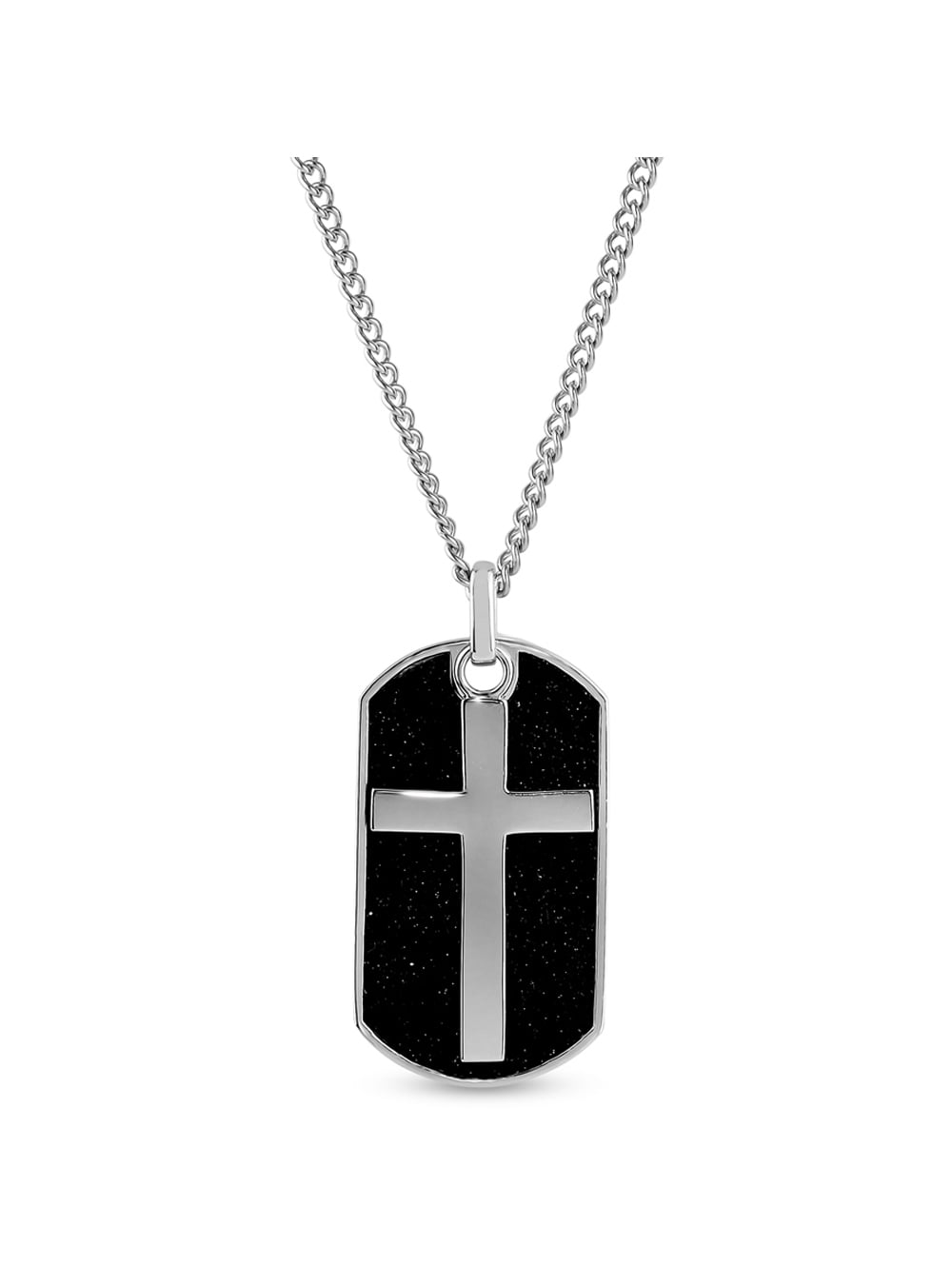 Black Glitter Cross Dog Tag Pendant 