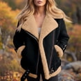 thumbnail image 2 of LWavelet Trendy Shearling Lined Faux Suede Moto Jacket Women Cozy Winter Casual Oversized Outerwear Black 2XL, 2 of 4
