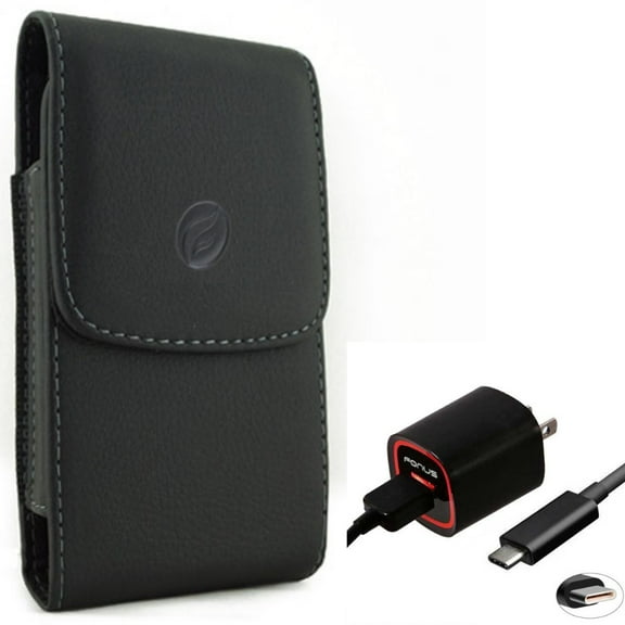 For Galaxy A73 /A23 /A14 /A13 5G - Case Belt Clip w Home Charger, Leather Holster Cover, 2.4A USB Cable TYPE-C for Samsung Galaxy A73 /A23 /A14 /A13 5G