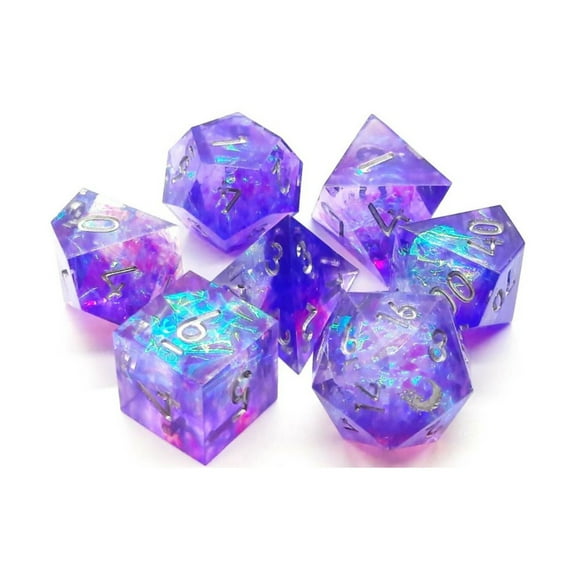 Old School Dice & Accessories Poly Set Sapphire Burst w/Silver (7) New