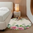 thumbnail image 3 of Spring Pink Roses Round Area Rug 5ft, Pastoral Eucalyptus Leaves Rustic Burlap Washable Non-Slip Circle Rugs for Bedroom Living Room Kitchen, Soft Low Pile Carpet for Dining Room Playroom Nursery, 3 of 9