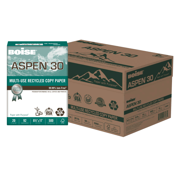 BOISE ASPEN 30 Recycled MultiUse Copy Paper, 8.5" x 11" Letter, 92