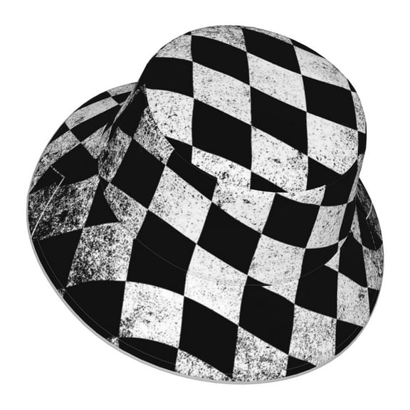 Men Women Checkered Flag Reflective Bucket Hat Reversible Runner Cap Visor Hat