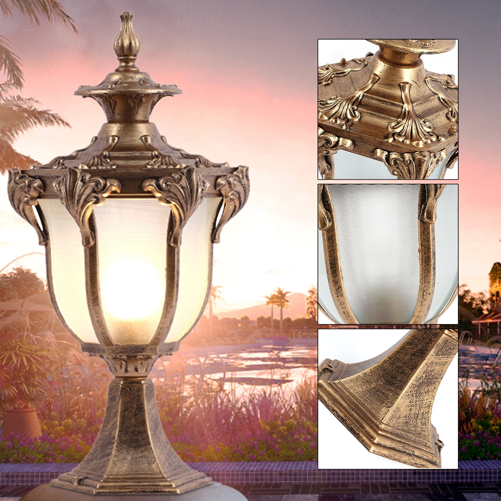 20*41cm Outdoor Post Light Lamp FixtureBronze Vintage Bronze Lantern Garden Gate Column Lamp with Stable Base