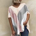 thumbnail image 2 of Babysbule Womens Summer Top Women Summer Geometry Splicing Print Casual Loose Short-Sleeved T-Shirt, 2 of 8