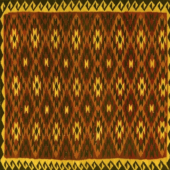 Ahgly Company Machine Washable Indoor Square Persian Yellow Traditional Area Rugs, 3' Square