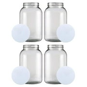 1-GALLON Glass Jar Wide Mouth (4 PACK)  MADE IN USA  128oz Mason Jar with Lids  Used for Canning Fermenting Kombucha Kefir Yogurt BPA