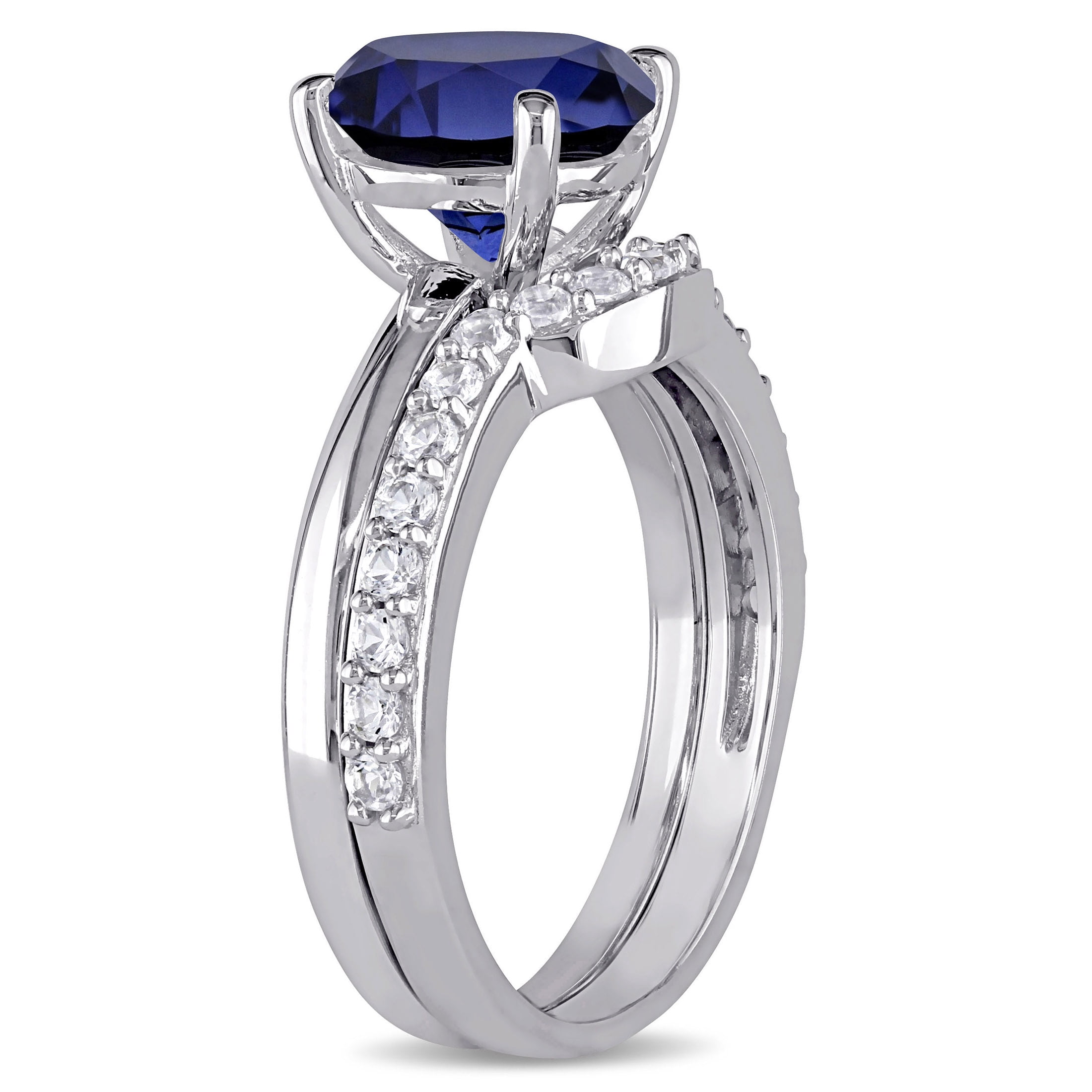 Everly Women's Created Sapphire 10k White Gold Bridal Set