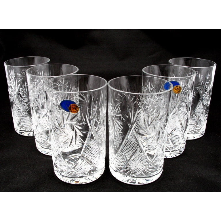 Russian Collection Set of 6 x 8.5 oz. Traditional Cut Crystal Drinking Glasses, Fits Metal Glass Holder Podstakannik, Tempered for Hot and Cold