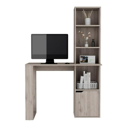 Pemberly Row Engineered Wood Writing Desk w/ Bookcase and Cabinet in Gray