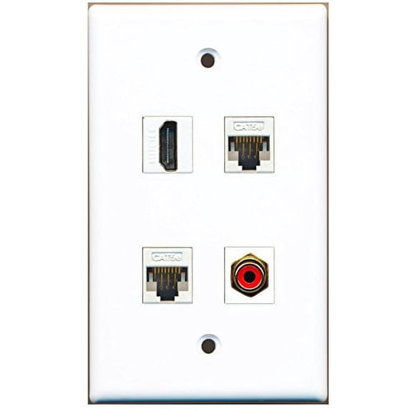 RiteAV - 1 Port HDMI 1 Port RCA Red 2 Port Cat5e Ethernet White Wall Plate